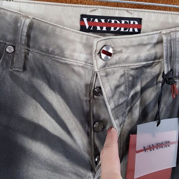 VAYDER Jeans Mens Size 34 Gray Charcoal Tan Wash Cargo Pocket Baggy Luxury $575 - Picture 4 of 10